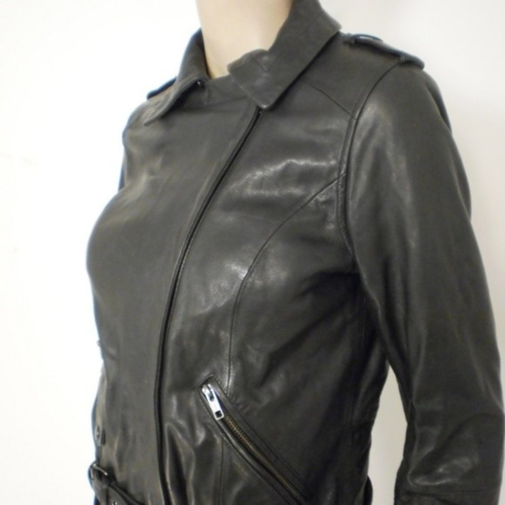 Worthington Short Belted Black Leather Jacket Womens Size Small